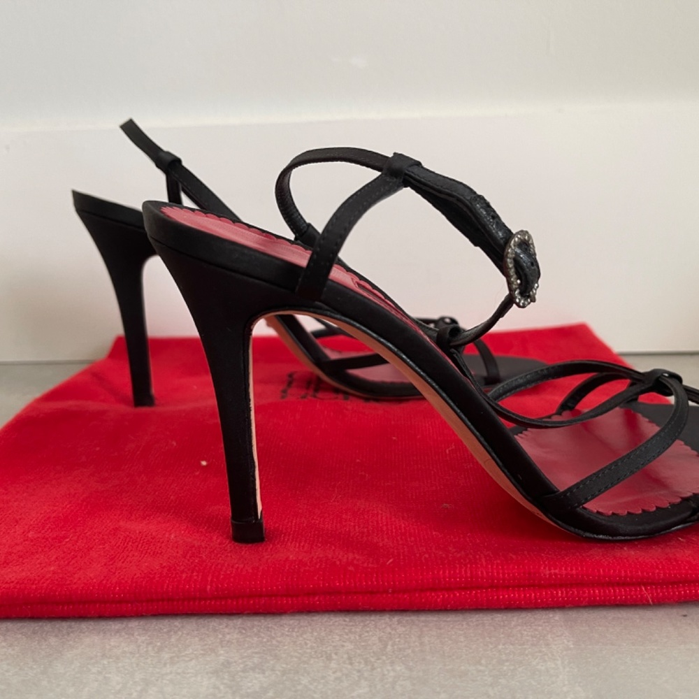 NEW” Carolina Herrera  Black Satin Sandals, Stiletto 3” heel, women, 39 - Picture 7 of 8